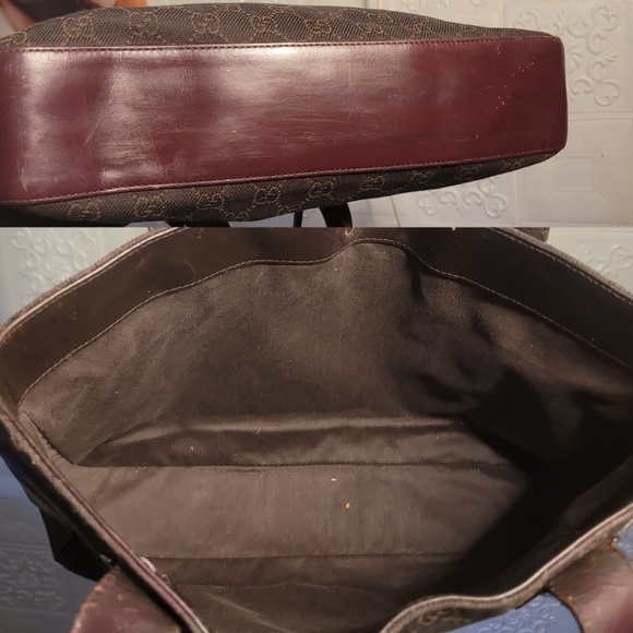 GUCCI GG Denim Mini Tote Leather Black Brown Handle Bag AUTHENTIC - Picture 6 of 15